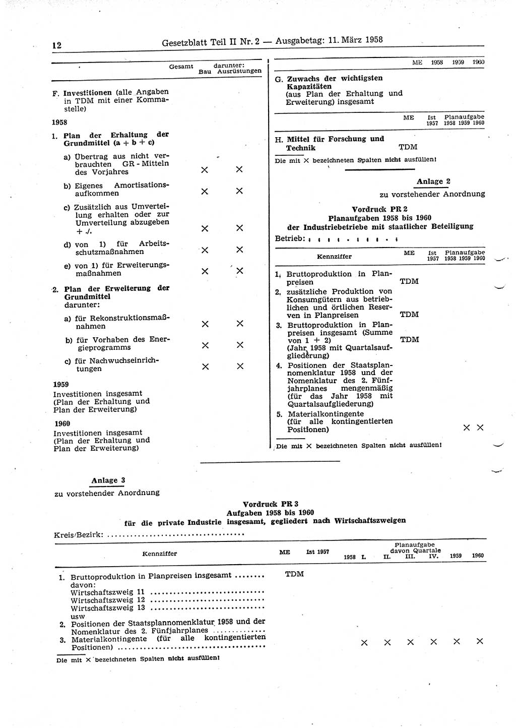 Gesetzblatt (GBl.) der Deutschen Demokratischen Republik (DDR) Teil ⅠⅠ 1958, Seite 12 (GBl. DDR ⅠⅠ 1958, S. 12)