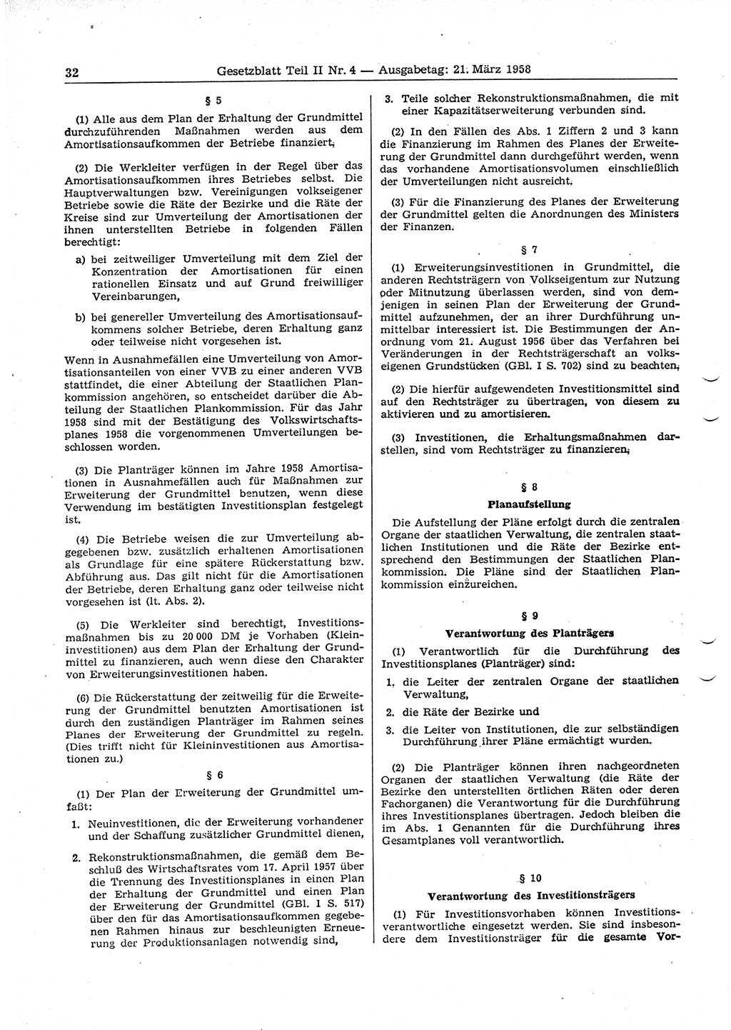 Gesetzblatt (GBl.) der Deutschen Demokratischen Republik (DDR) Teil ⅠⅠ 1958, Seite 32 (GBl. DDR ⅠⅠ 1958, S. 32)
