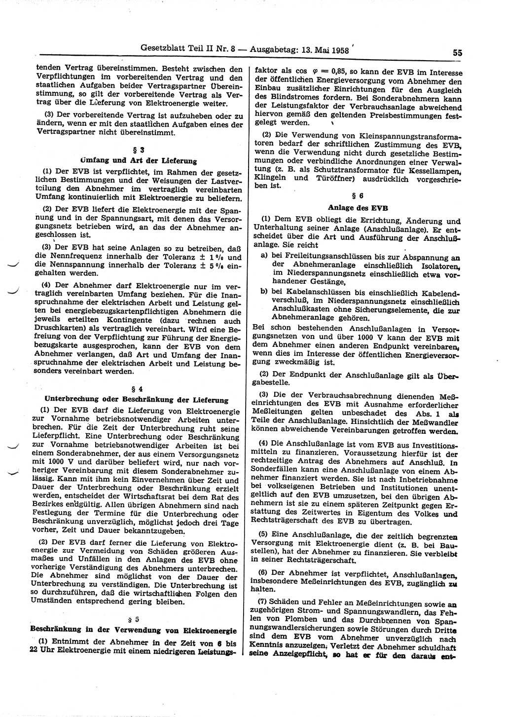 Gesetzblatt (GBl.) der Deutschen Demokratischen Republik (DDR) Teil ⅠⅠ 1958, Seite 55 (GBl. DDR ⅠⅠ 1958, S. 55)