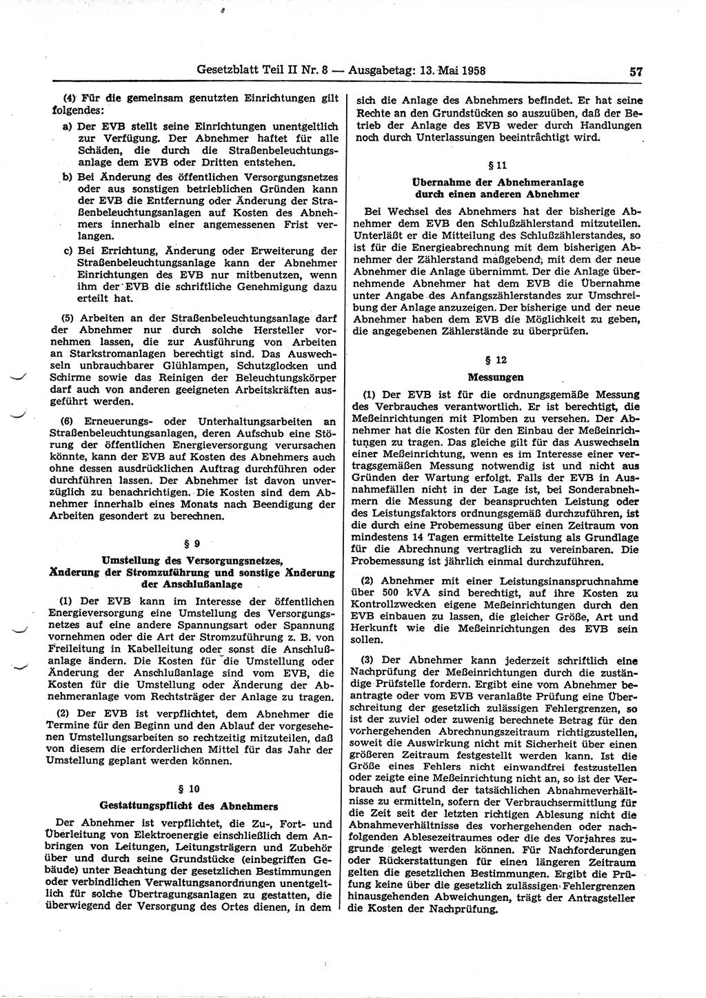Gesetzblatt (GBl.) der Deutschen Demokratischen Republik (DDR) Teil ⅠⅠ 1958, Seite 57 (GBl. DDR ⅠⅠ 1958, S. 57)