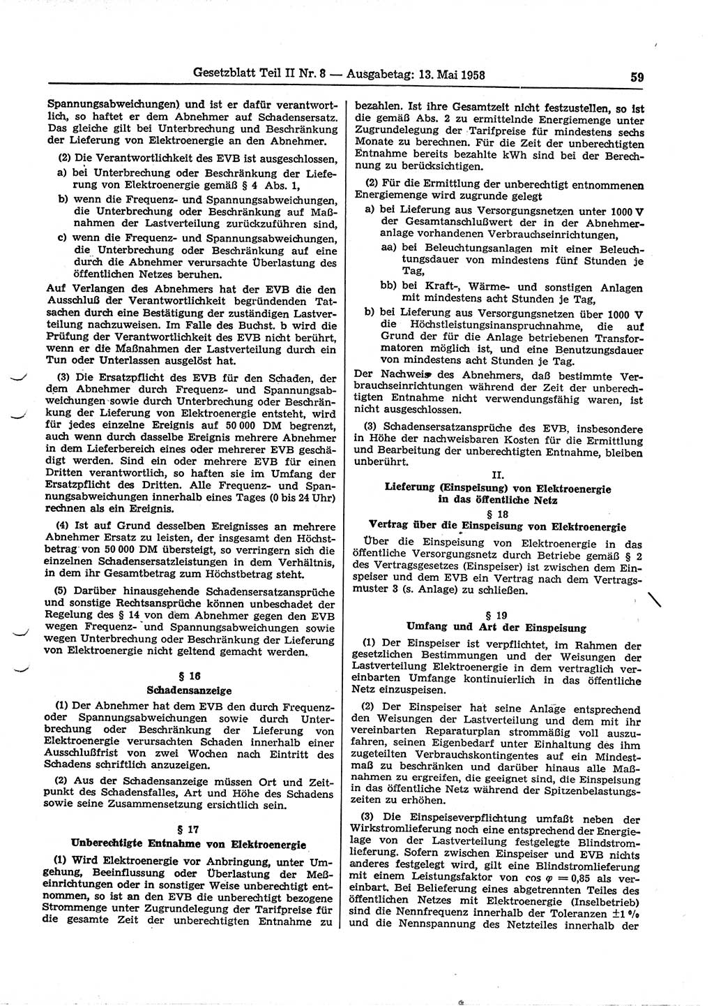 Gesetzblatt (GBl.) der Deutschen Demokratischen Republik (DDR) Teil ⅠⅠ 1958, Seite 59 (GBl. DDR ⅠⅠ 1958, S. 59)