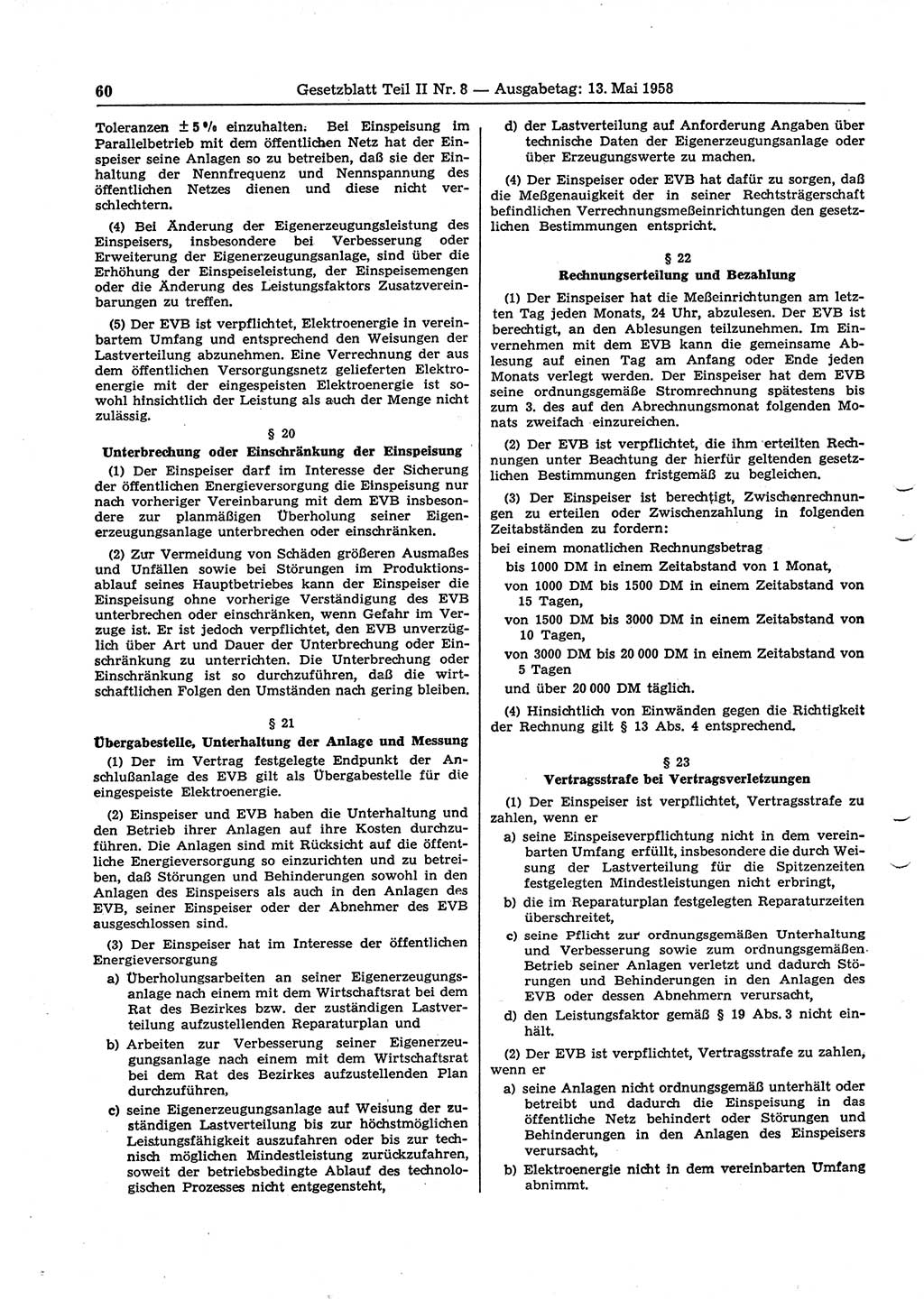 Gesetzblatt (GBl.) der Deutschen Demokratischen Republik (DDR) Teil ⅠⅠ 1958, Seite 60 (GBl. DDR ⅠⅠ 1958, S. 60)