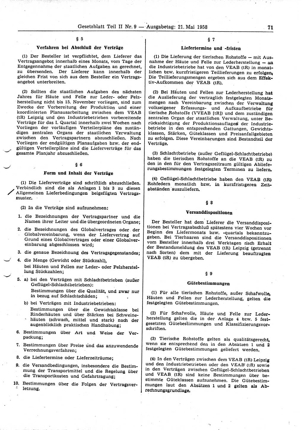 Gesetzblatt (GBl.) der Deutschen Demokratischen Republik (DDR) Teil ⅠⅠ 1958, Seite 71 (GBl. DDR ⅠⅠ 1958, S. 71)