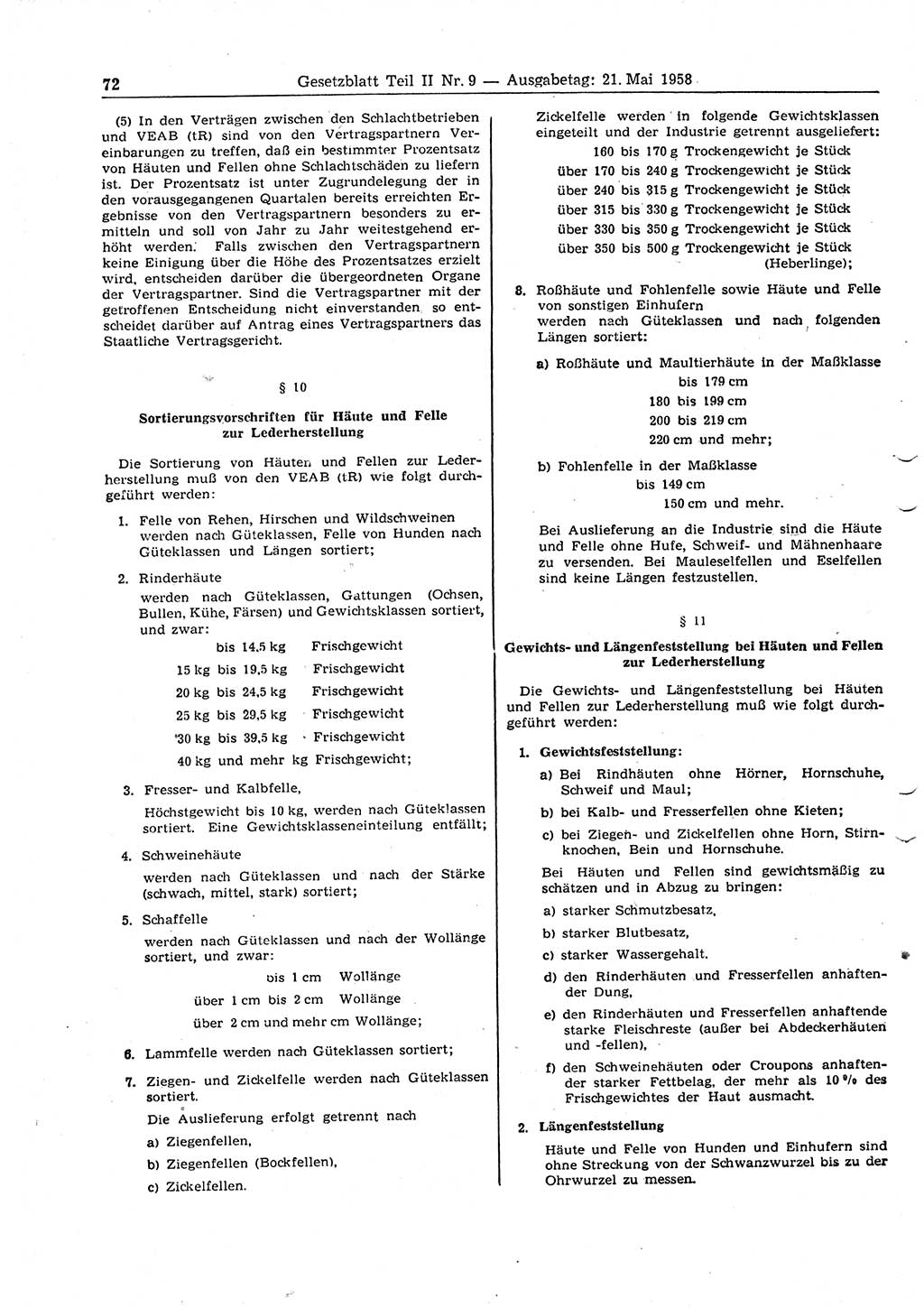 Gesetzblatt (GBl.) der Deutschen Demokratischen Republik (DDR) Teil ⅠⅠ 1958, Seite 72 (GBl. DDR ⅠⅠ 1958, S. 72)