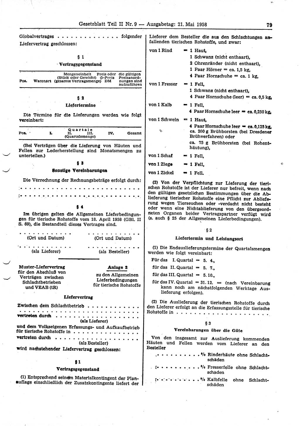 Gesetzblatt (GBl.) der Deutschen Demokratischen Republik (DDR) Teil ⅠⅠ 1958, Seite 79 (GBl. DDR ⅠⅠ 1958, S. 79)