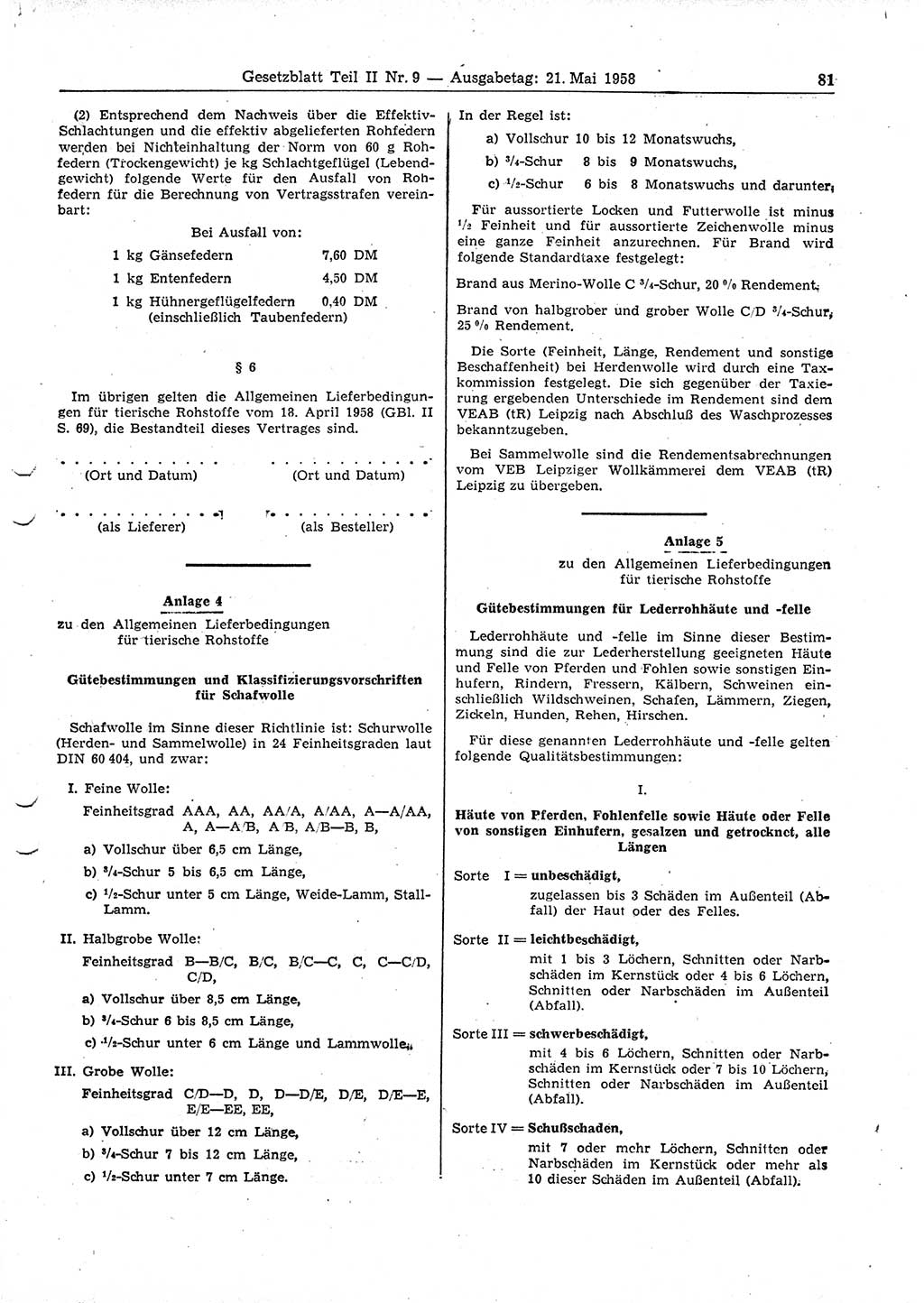 Gesetzblatt (GBl.) der Deutschen Demokratischen Republik (DDR) Teil ⅠⅠ 1958, Seite 81 (GBl. DDR ⅠⅠ 1958, S. 81)