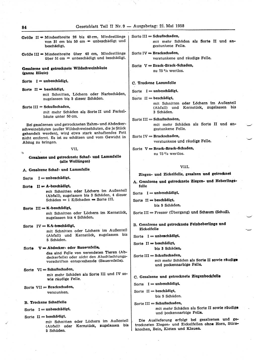 Gesetzblatt (GBl.) der Deutschen Demokratischen Republik (DDR) Teil ⅠⅠ 1958, Seite 84 (GBl. DDR ⅠⅠ 1958, S. 84)