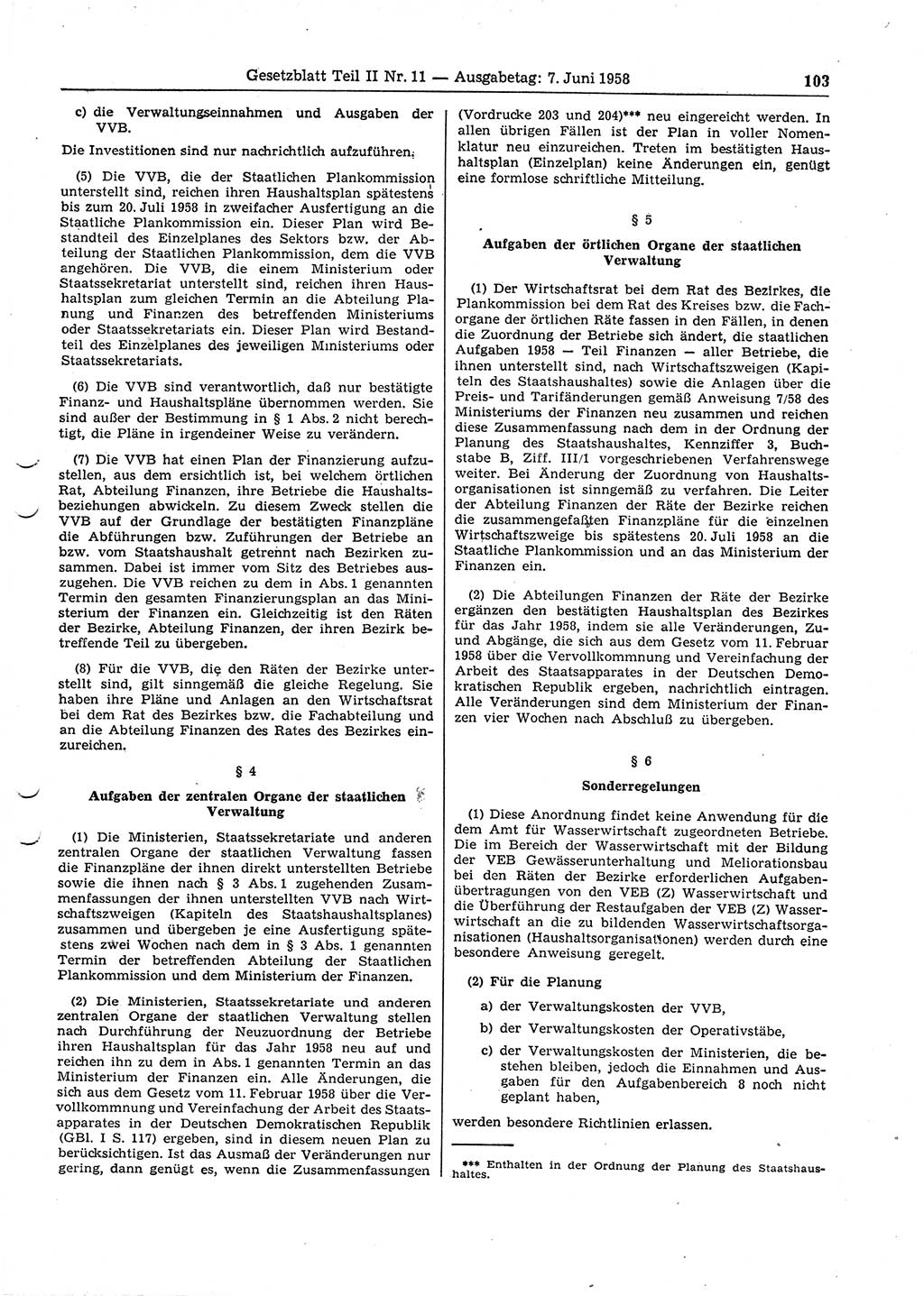 Gesetzblatt (GBl.) der Deutschen Demokratischen Republik (DDR) Teil ⅠⅠ 1958, Seite 103 (GBl. DDR ⅠⅠ 1958, S. 103)