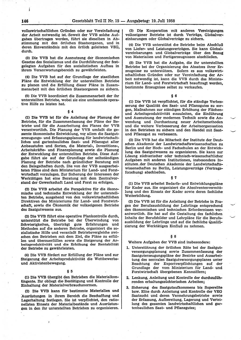 Gesetzblatt (GBl.) der Deutschen Demokratischen Republik (DDR) Teil ⅠⅠ 1958, Seite 146 (GBl. DDR ⅠⅠ 1958, S. 146)