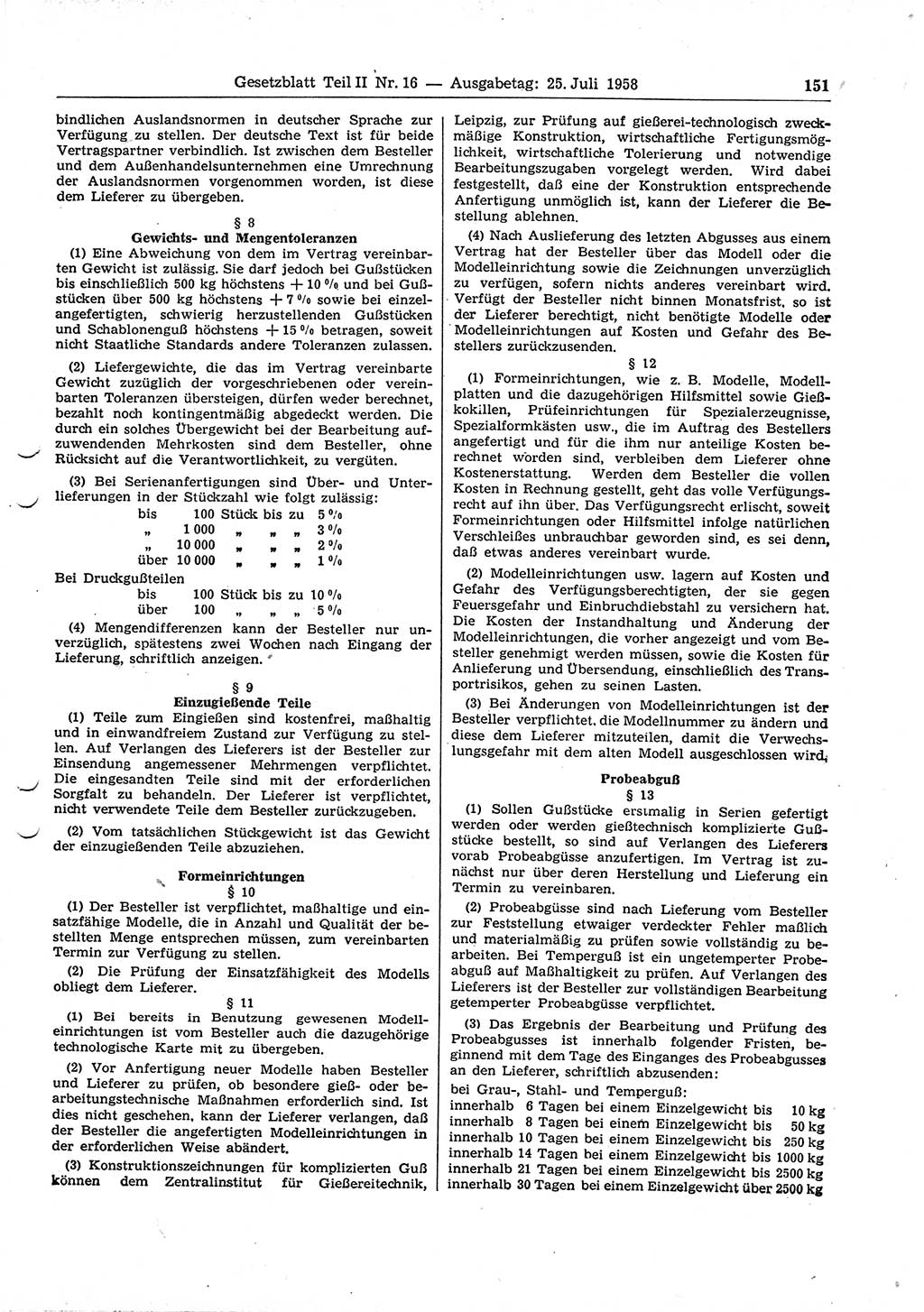 Gesetzblatt (GBl.) der Deutschen Demokratischen Republik (DDR) Teil ⅠⅠ 1958, Seite 151 (GBl. DDR ⅠⅠ 1958, S. 151)