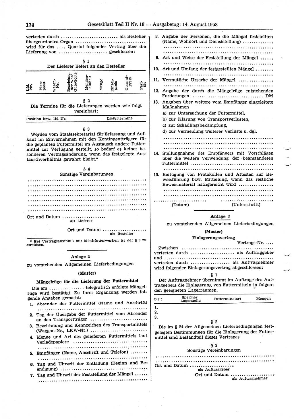 Gesetzblatt (GBl.) der Deutschen Demokratischen Republik (DDR) Teil ⅠⅠ 1958, Seite 174 (GBl. DDR ⅠⅠ 1958, S. 174)
