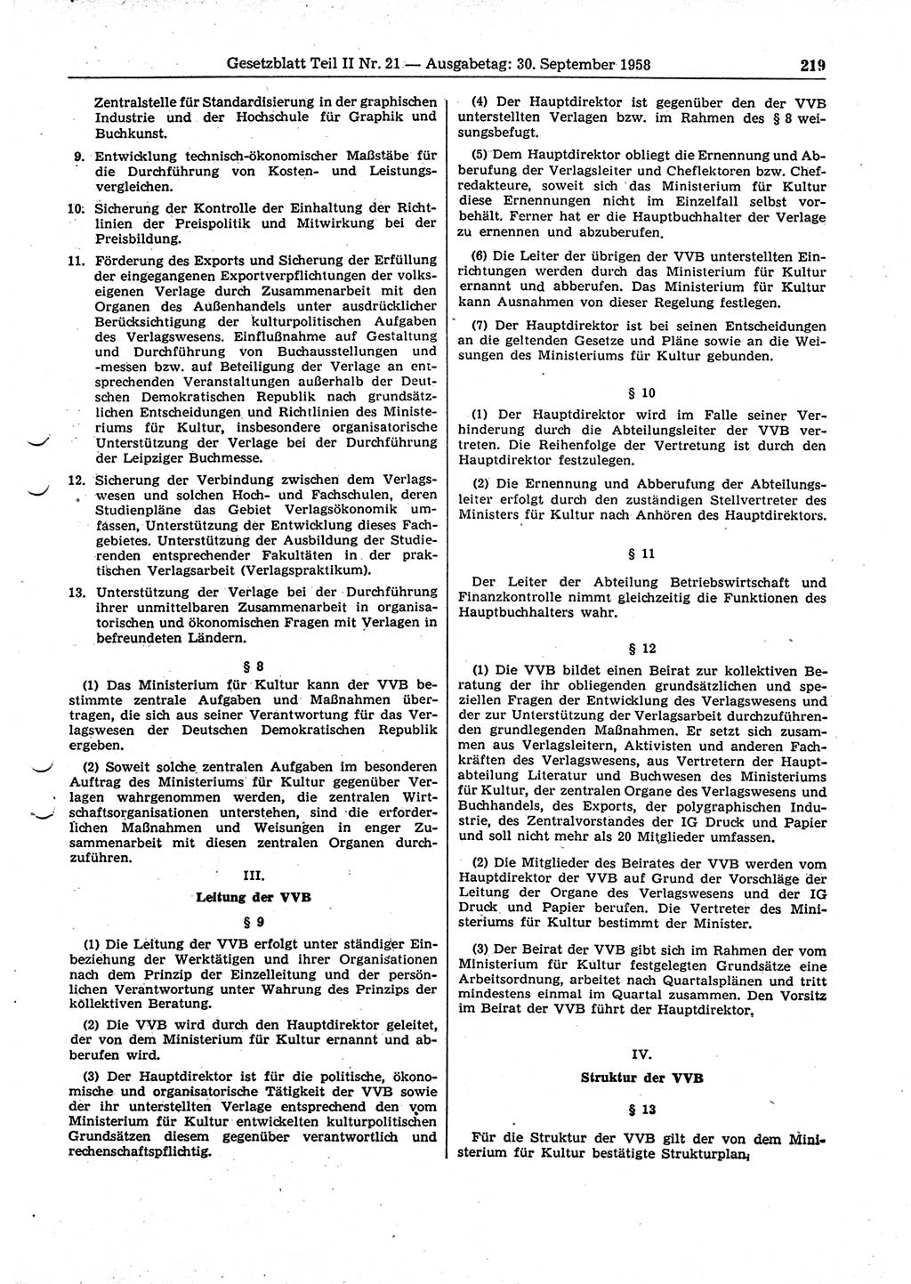 Gesetzblatt (GBl.) der Deutschen Demokratischen Republik (DDR) Teil ⅠⅠ 1958, Seite 219 (GBl. DDR ⅠⅠ 1958, S. 219)