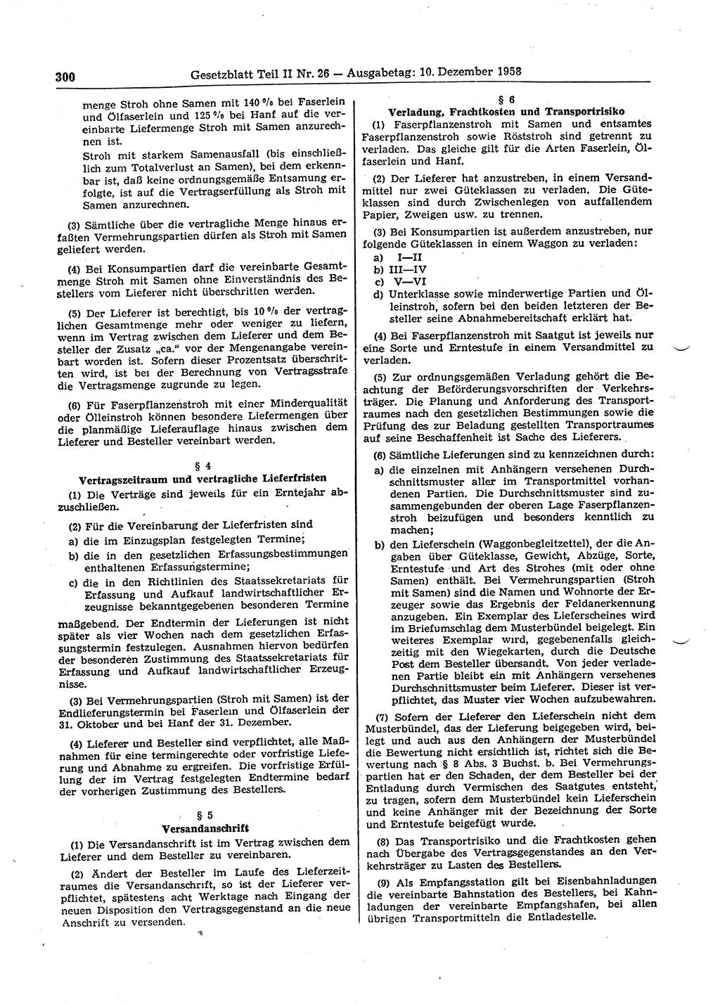 Gesetzblatt (GBl.) der Deutschen Demokratischen Republik (DDR) Teil ⅠⅠ 1958, Seite 300 (GBl. DDR ⅠⅠ 1958, S. 300)