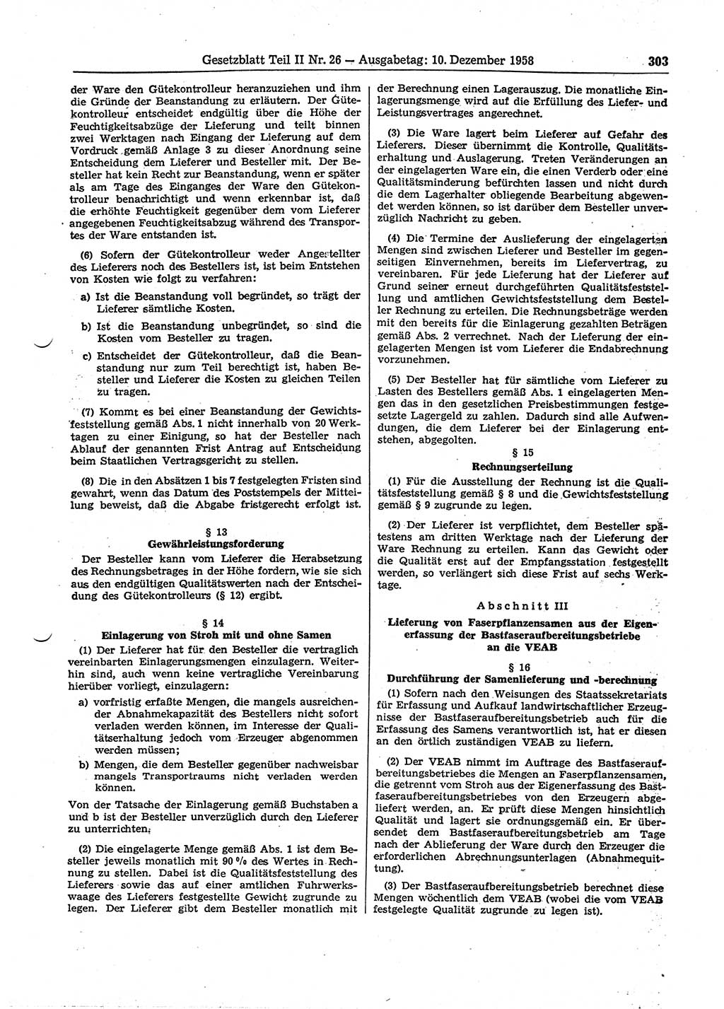 Gesetzblatt (GBl.) der Deutschen Demokratischen Republik (DDR) Teil ⅠⅠ 1958, Seite 303 (GBl. DDR ⅠⅠ 1958, S. 303)
