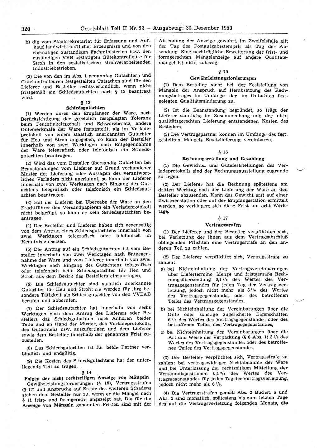 Gesetzblatt (GBl.) der Deutschen Demokratischen Republik (DDR) Teil ⅠⅠ 1958, Seite 320 (GBl. DDR ⅠⅠ 1958, S. 320)
