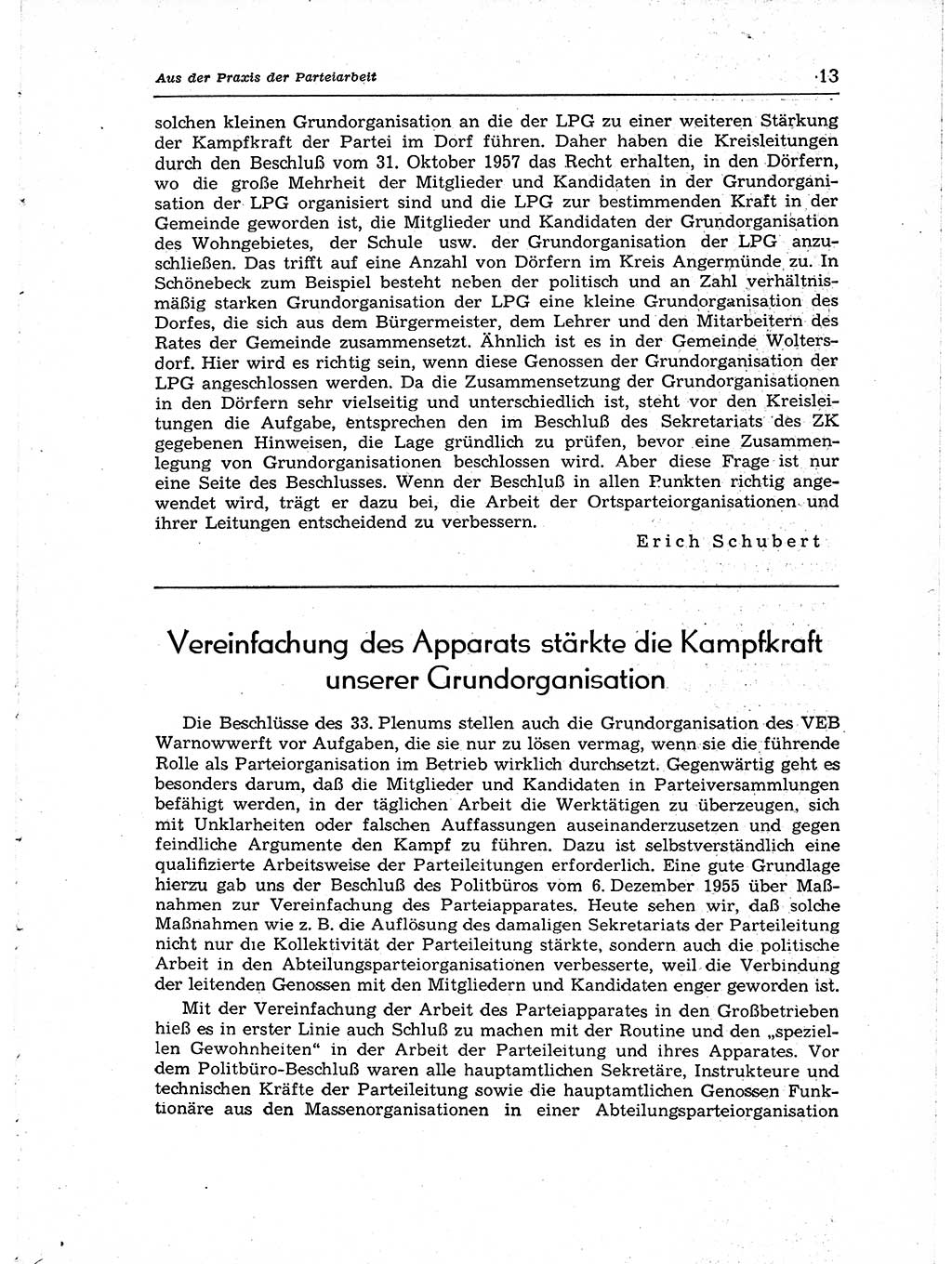 Neuer Weg (NW), Organ des Zentralkomitees (ZK) der SED (Sozialistische Einheitspartei Deutschlands) für Fragen des Parteiaufbaus und des Parteilebens, [Deutsche Demokratische Republik (DDR)] 13. Jahrgang 1958, Seite 13 (NW ZK SED DDR 1958, S. 13)