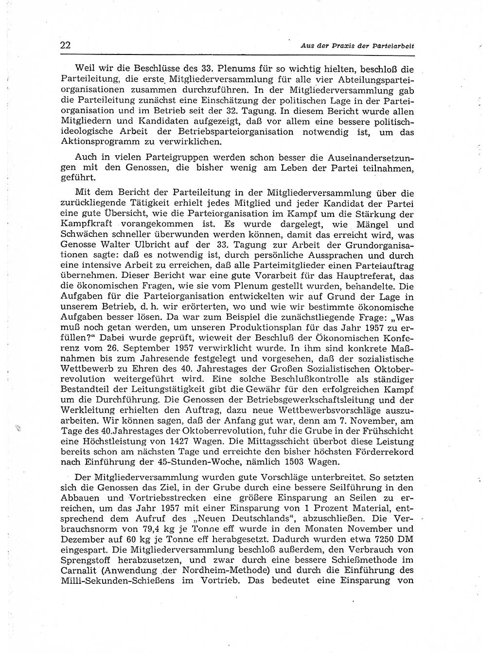 Neuer Weg (NW), Organ des Zentralkomitees (ZK) der SED (Sozialistische Einheitspartei Deutschlands) für Fragen des Parteiaufbaus und des Parteilebens, [Deutsche Demokratische Republik (DDR)] 13. Jahrgang 1958, Seite 22 (NW ZK SED DDR 1958, S. 22)