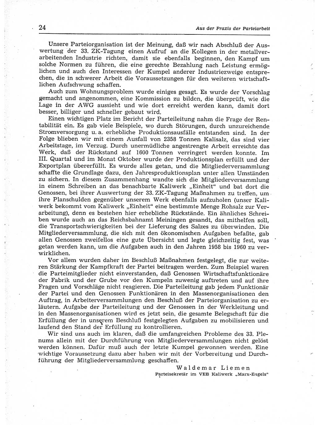 Neuer Weg (NW), Organ des Zentralkomitees (ZK) der SED (Sozialistische Einheitspartei Deutschlands) für Fragen des Parteiaufbaus und des Parteilebens, [Deutsche Demokratische Republik (DDR)] 13. Jahrgang 1958, Seite 24 (NW ZK SED DDR 1958, S. 24)