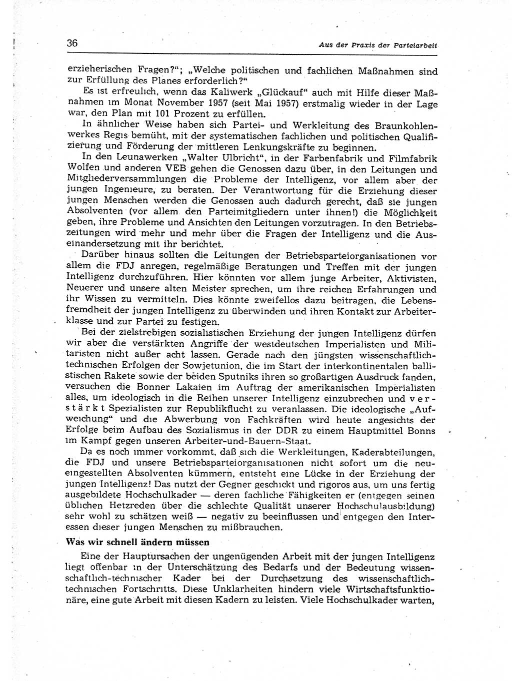 Neuer Weg (NW), Organ des Zentralkomitees (ZK) der SED (Sozialistische Einheitspartei Deutschlands) für Fragen des Parteiaufbaus und des Parteilebens, [Deutsche Demokratische Republik (DDR)] 13. Jahrgang 1958, Seite 36 (NW ZK SED DDR 1958, S. 36)