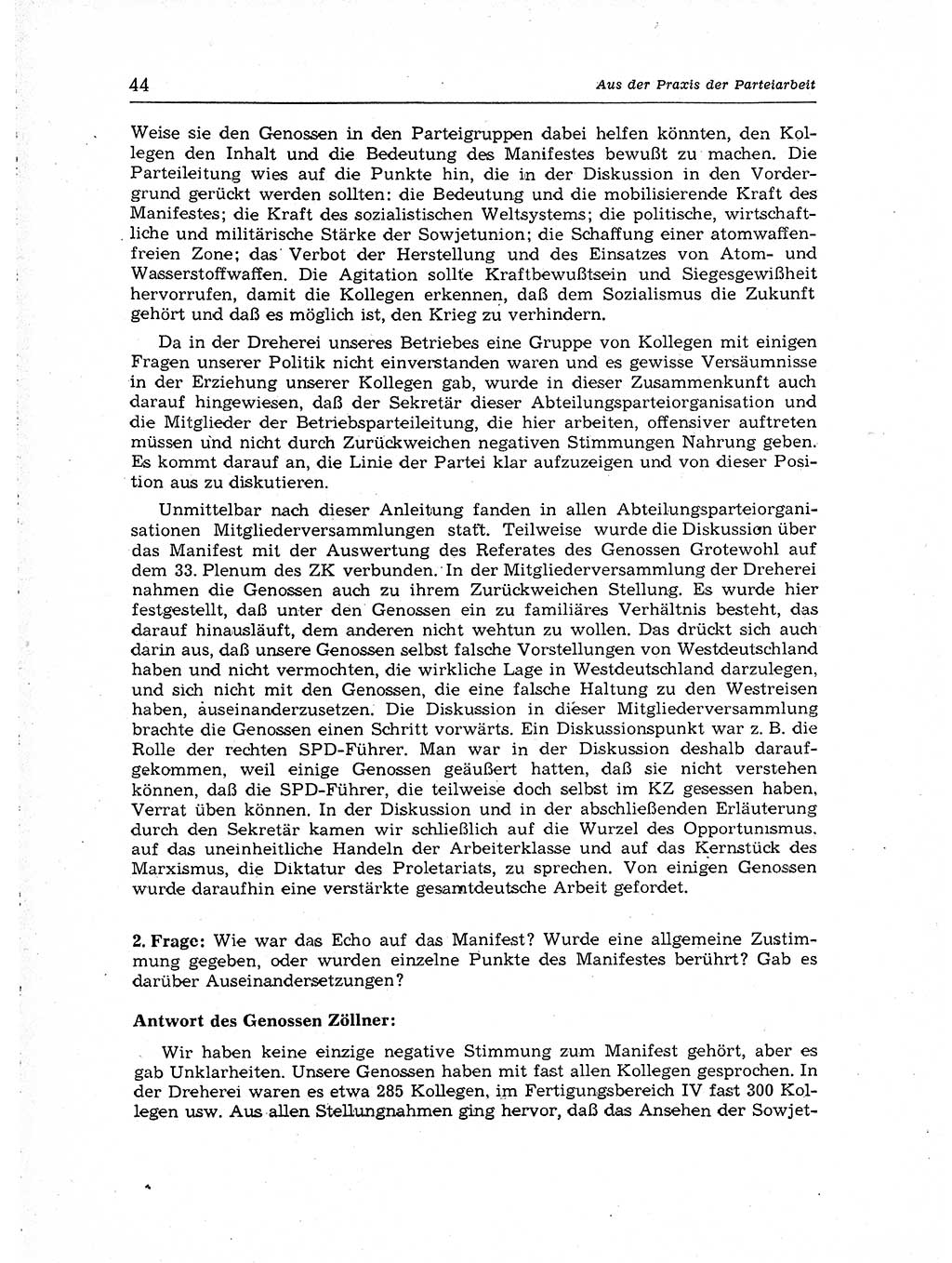 Neuer Weg (NW), Organ des Zentralkomitees (ZK) der SED (Sozialistische Einheitspartei Deutschlands) für Fragen des Parteiaufbaus und des Parteilebens, [Deutsche Demokratische Republik (DDR)] 13. Jahrgang 1958, Seite 44 (NW ZK SED DDR 1958, S. 44)