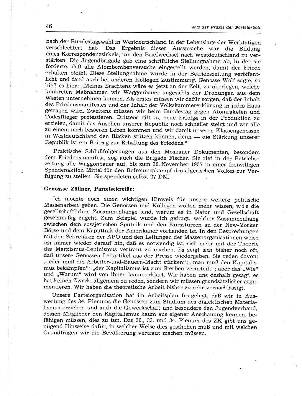 Neuer Weg (NW), Organ des Zentralkomitees (ZK) der SED (Sozialistische Einheitspartei Deutschlands) für Fragen des Parteiaufbaus und des Parteilebens, [Deutsche Demokratische Republik (DDR)] 13. Jahrgang 1958, Seite 46 (NW ZK SED DDR 1958, S. 46)