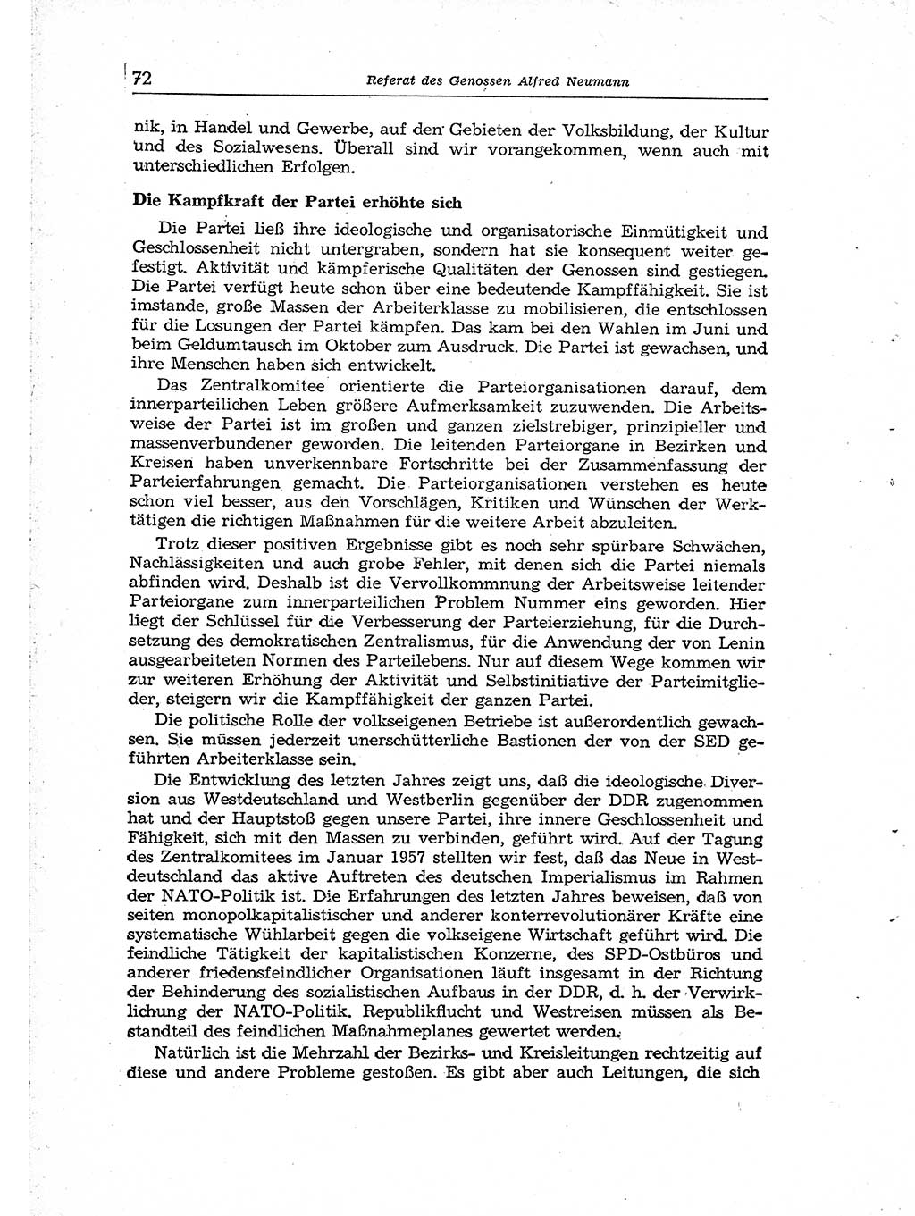 Neuer Weg (NW), Organ des Zentralkomitees (ZK) der SED (Sozialistische Einheitspartei Deutschlands) für Fragen des Parteiaufbaus und des Parteilebens, [Deutsche Demokratische Republik (DDR)] 13. Jahrgang 1958, Seite 72 (NW ZK SED DDR 1958, S. 72)