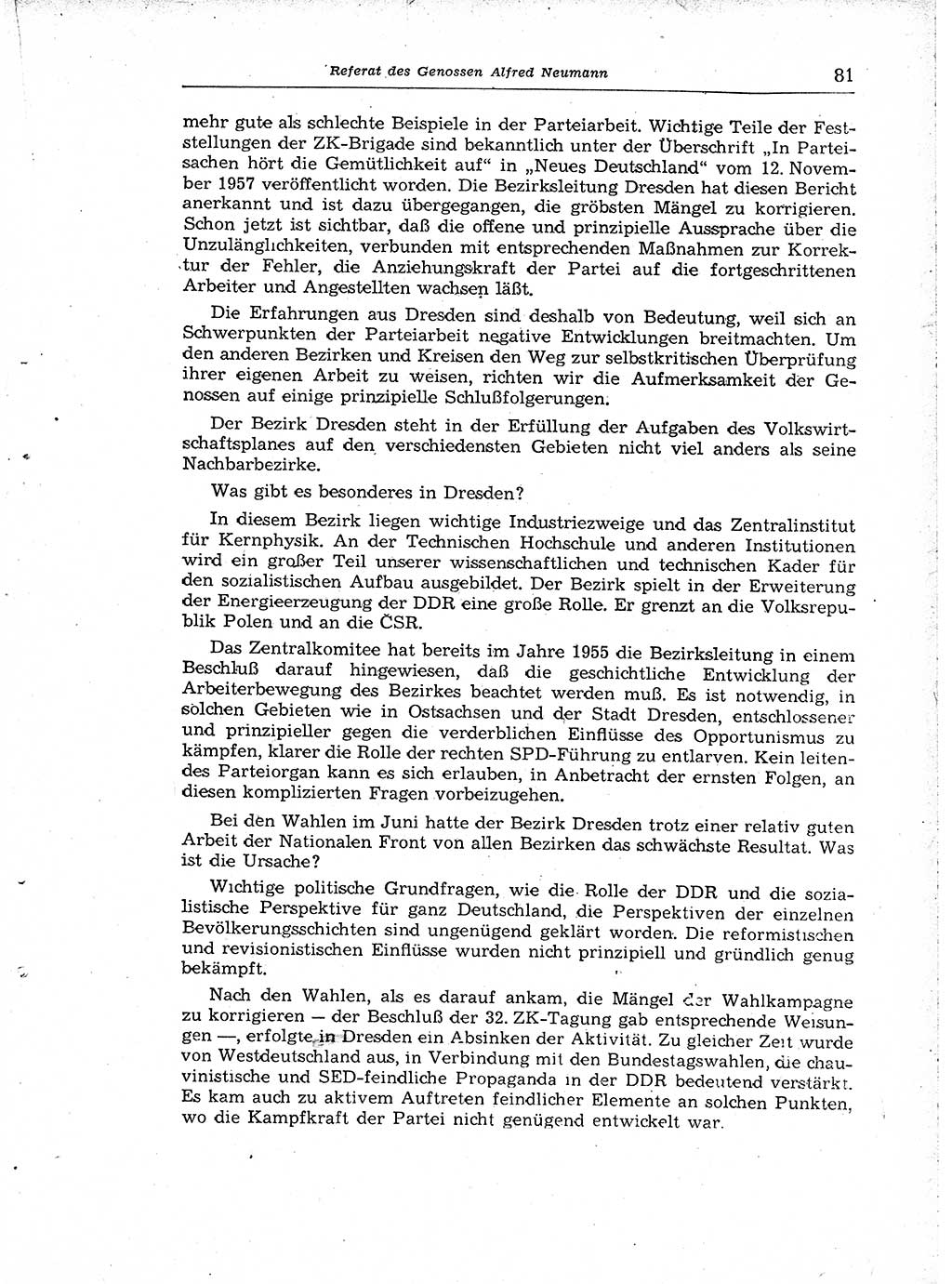 Neuer Weg (NW), Organ des Zentralkomitees (ZK) der SED (Sozialistische Einheitspartei Deutschlands) für Fragen des Parteiaufbaus und des Parteilebens, [Deutsche Demokratische Republik (DDR)] 13. Jahrgang 1958, Seite 81 (NW ZK SED DDR 1958, S. 81)