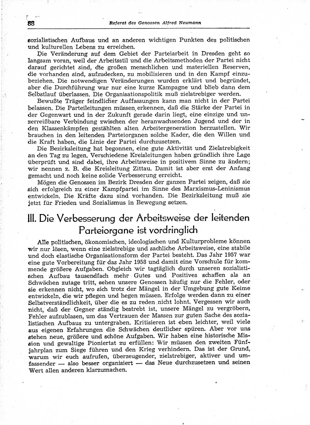 Neuer Weg (NW), Organ des Zentralkomitees (ZK) der SED (Sozialistische Einheitspartei Deutschlands) für Fragen des Parteiaufbaus und des Parteilebens, [Deutsche Demokratische Republik (DDR)] 13. Jahrgang 1958, Seite 88 (NW ZK SED DDR 1958, S. 88)