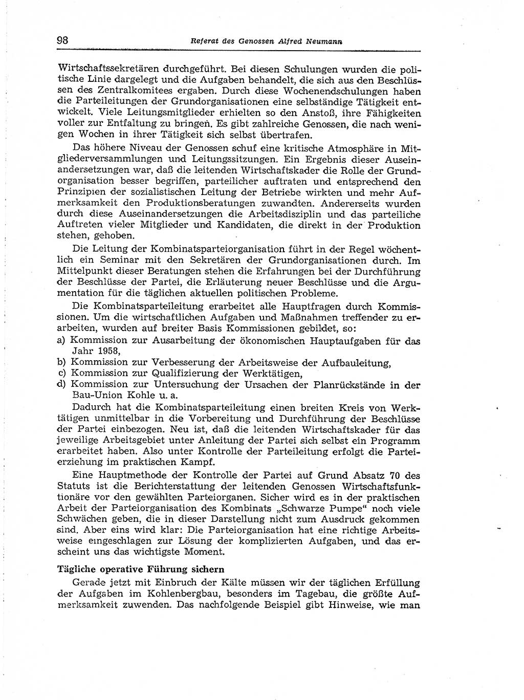 Neuer Weg (NW), Organ des Zentralkomitees (ZK) der SED (Sozialistische Einheitspartei Deutschlands) für Fragen des Parteiaufbaus und des Parteilebens, [Deutsche Demokratische Republik (DDR)] 13. Jahrgang 1958, Seite 98 (NW ZK SED DDR 1958, S. 98)