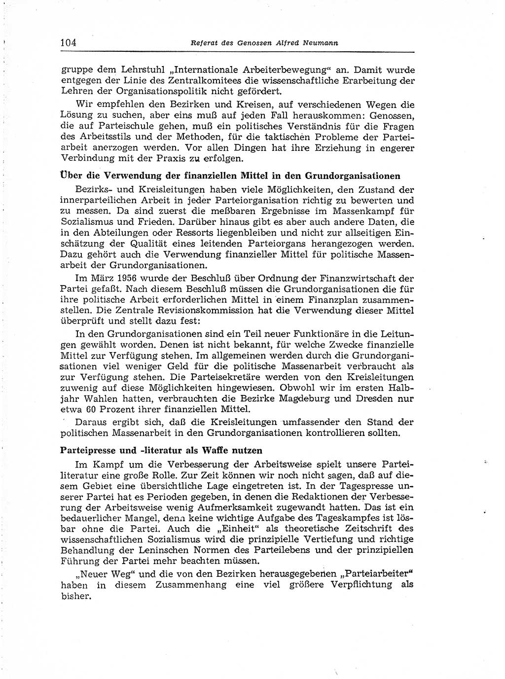 Neuer Weg (NW), Organ des Zentralkomitees (ZK) der SED (Sozialistische Einheitspartei Deutschlands) für Fragen des Parteiaufbaus und des Parteilebens, [Deutsche Demokratische Republik (DDR)] 13. Jahrgang 1958, Seite 104 (NW ZK SED DDR 1958, S. 104)