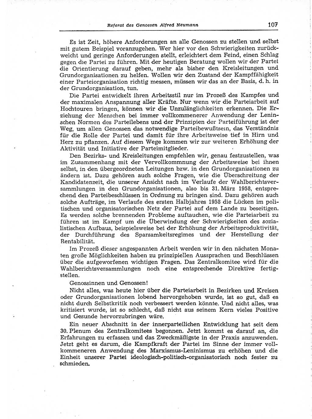 Neuer Weg (NW), Organ des Zentralkomitees (ZK) der SED (Sozialistische Einheitspartei Deutschlands) für Fragen des Parteiaufbaus und des Parteilebens, [Deutsche Demokratische Republik (DDR)] 13. Jahrgang 1958, Seite 107 (NW ZK SED DDR 1958, S. 107)