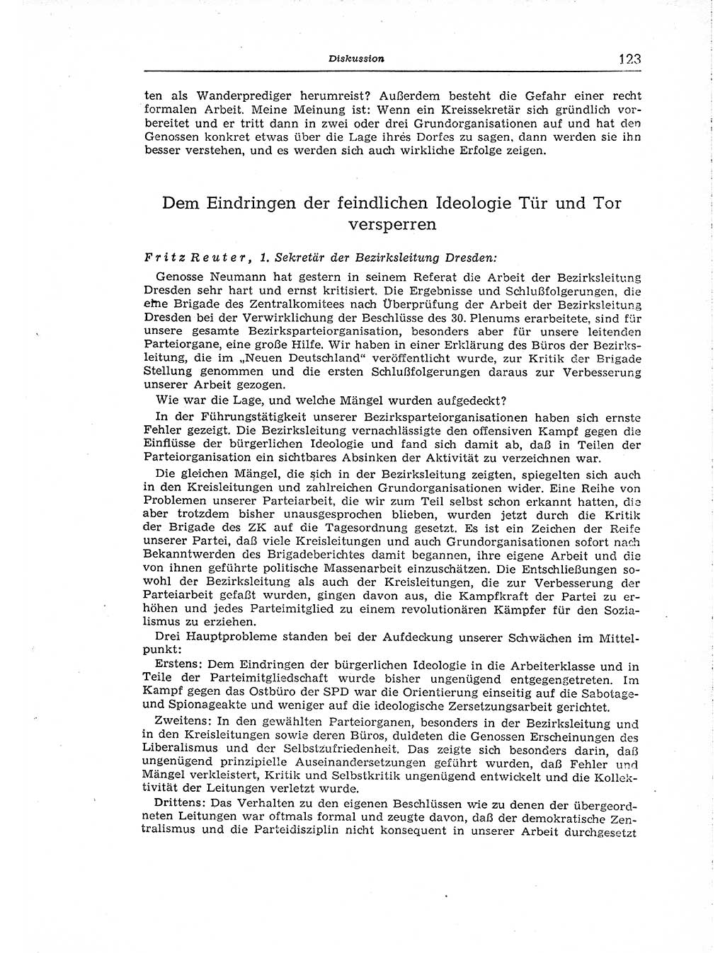 Neuer Weg (NW), Organ des Zentralkomitees (ZK) der SED (Sozialistische Einheitspartei Deutschlands) für Fragen des Parteiaufbaus und des Parteilebens, [Deutsche Demokratische Republik (DDR)] 13. Jahrgang 1958, Seite 123 (NW ZK SED DDR 1958, S. 123)