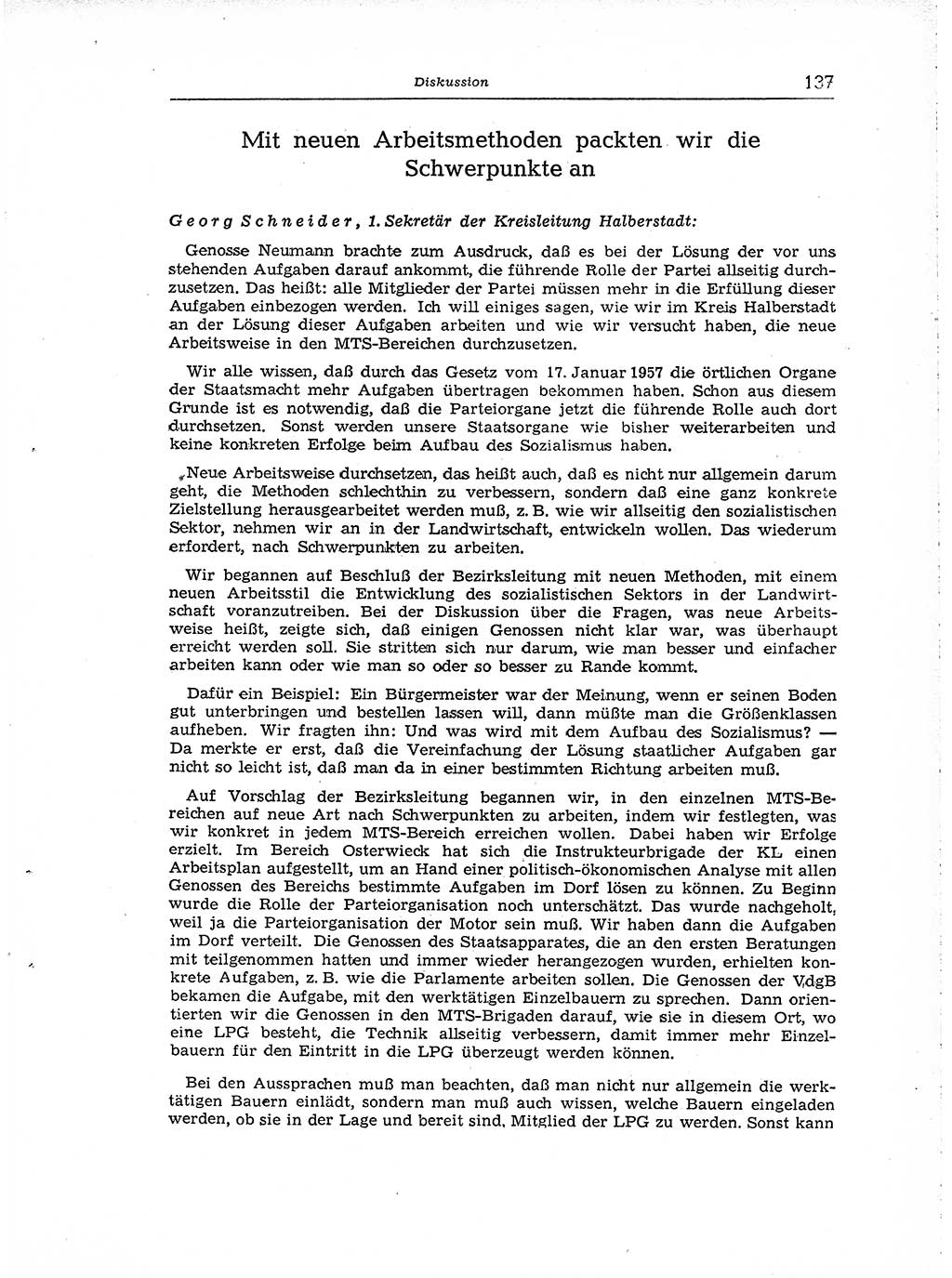 Neuer Weg (NW), Organ des Zentralkomitees (ZK) der SED (Sozialistische Einheitspartei Deutschlands) für Fragen des Parteiaufbaus und des Parteilebens, [Deutsche Demokratische Republik (DDR)] 13. Jahrgang 1958, Seite 137 (NW ZK SED DDR 1958, S. 137)