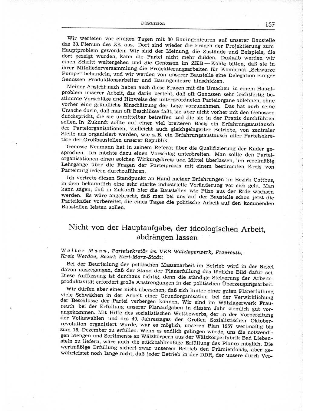 Neuer Weg (NW), Organ des Zentralkomitees (ZK) der SED (Sozialistische Einheitspartei Deutschlands) für Fragen des Parteiaufbaus und des Parteilebens, [Deutsche Demokratische Republik (DDR)] 13. Jahrgang 1958, Seite 157 (NW ZK SED DDR 1958, S. 157)