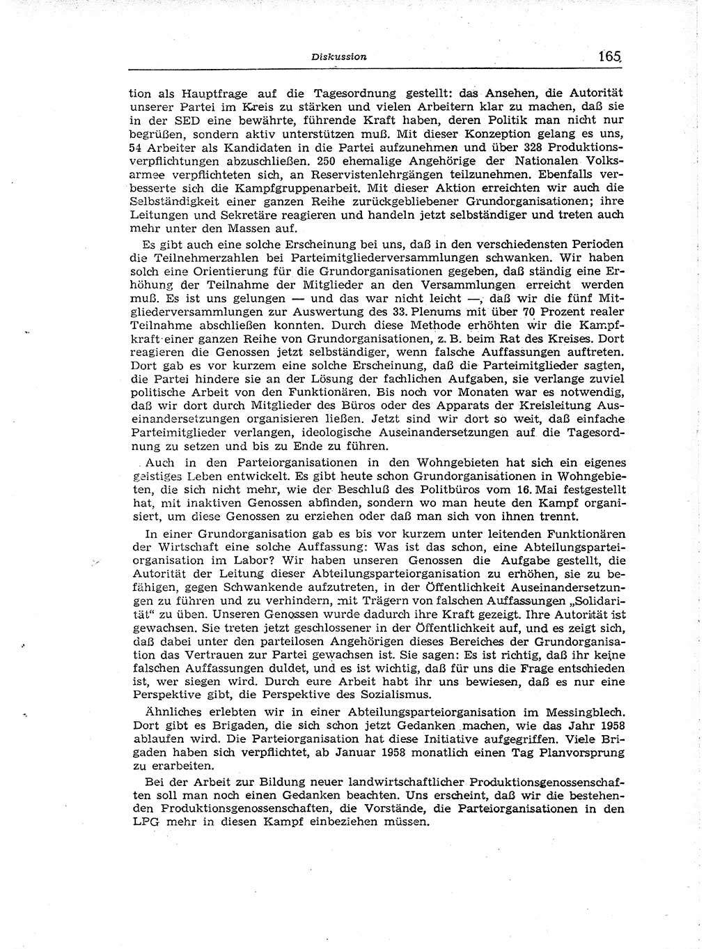 Neuer Weg (NW), Organ des Zentralkomitees (ZK) der SED (Sozialistische Einheitspartei Deutschlands) für Fragen des Parteiaufbaus und des Parteilebens, [Deutsche Demokratische Republik (DDR)] 13. Jahrgang 1958, Seite 165 (NW ZK SED DDR 1958, S. 165)