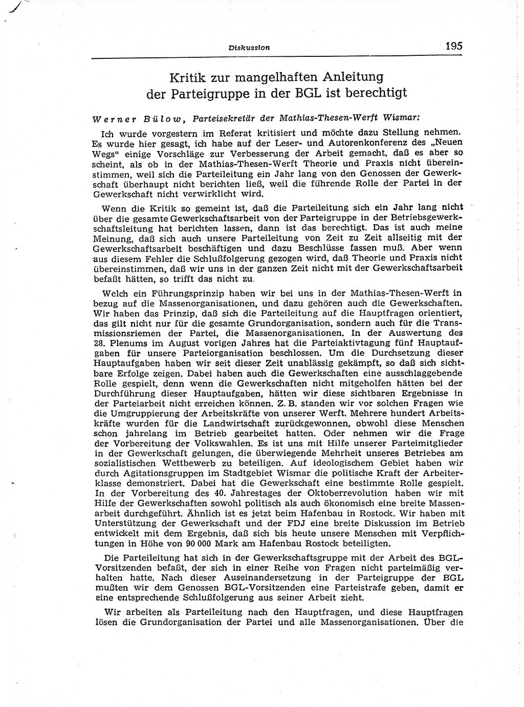 Neuer Weg (NW), Organ des Zentralkomitees (ZK) der SED (Sozialistische Einheitspartei Deutschlands) für Fragen des Parteiaufbaus und des Parteilebens, [Deutsche Demokratische Republik (DDR)] 13. Jahrgang 1958, Seite 195 (NW ZK SED DDR 1958, S. 195)