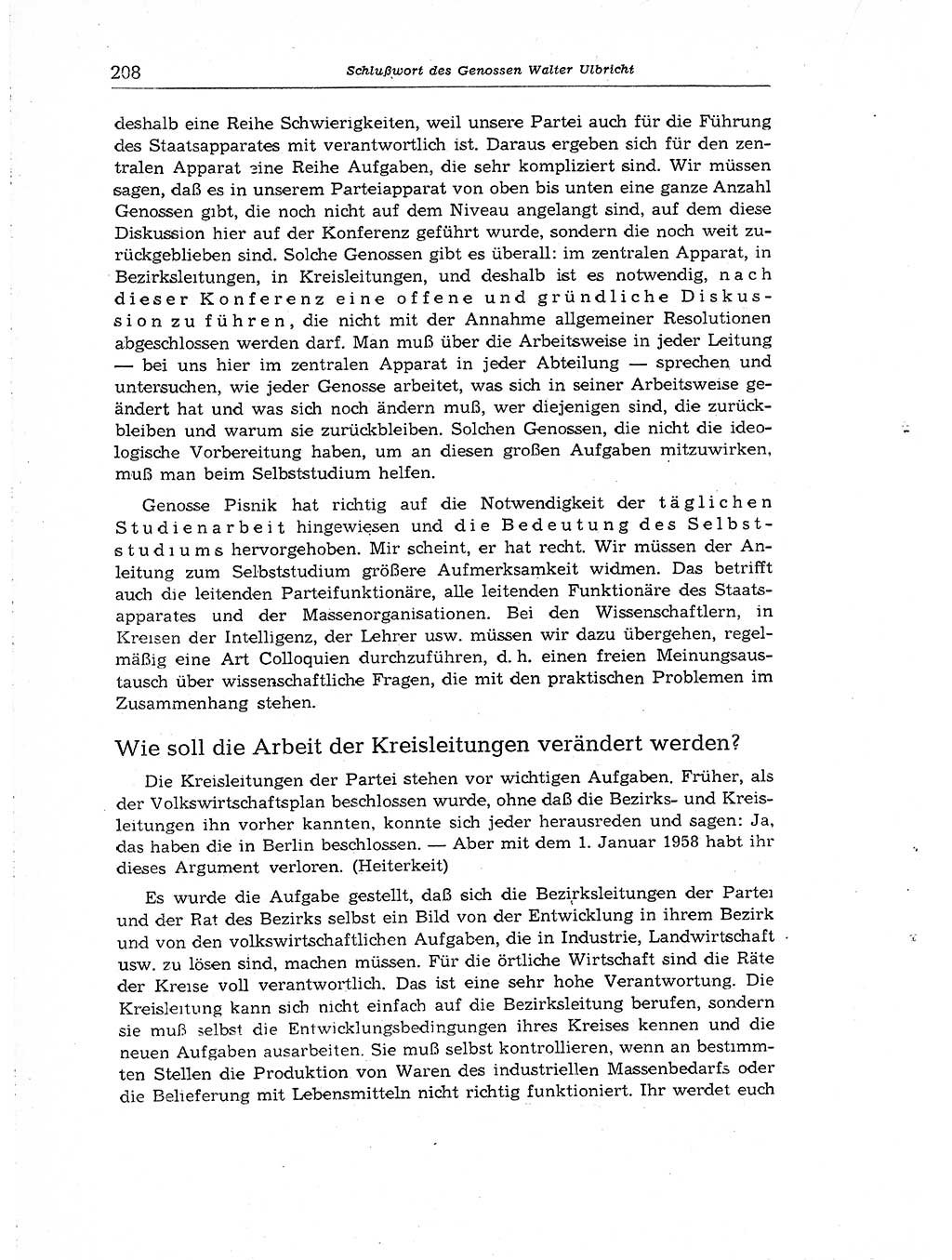 Neuer Weg (NW), Organ des Zentralkomitees (ZK) der SED (Sozialistische Einheitspartei Deutschlands) für Fragen des Parteiaufbaus und des Parteilebens, [Deutsche Demokratische Republik (DDR)] 13. Jahrgang 1958, Seite 208 (NW ZK SED DDR 1958, S. 208)