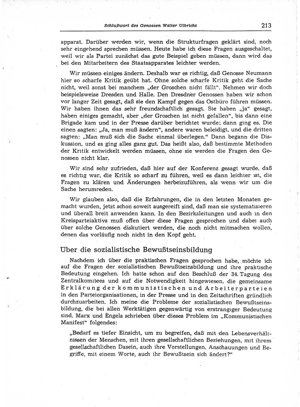 Neuer Weg (NW), Organ des Zentralkomitees (ZK) der SED (Sozialistische Einheitspartei Deutschlands) für Fragen des Parteiaufbaus und des Parteilebens, [Deutsche Demokratische Republik (DDR)] 13. Jahrgang 1958, Seite 213 (NW ZK SED DDR 1958, S. 213)