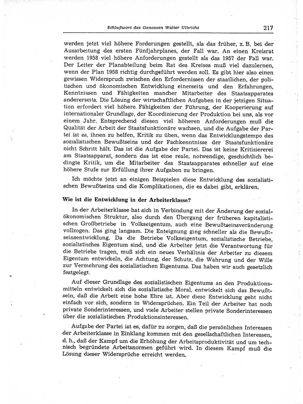 Neuer Weg (NW), Organ des Zentralkomitees (ZK) der SED (Sozialistische Einheitspartei Deutschlands) für Fragen des Parteiaufbaus und des Parteilebens, [Deutsche Demokratische Republik (DDR)] 13. Jahrgang 1958, Seite 217 (NW ZK SED DDR 1958, S. 217)