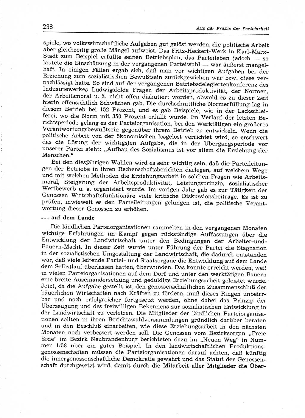 Neuer Weg (NW), Organ des Zentralkomitees (ZK) der SED (Sozialistische Einheitspartei Deutschlands) für Fragen des Parteiaufbaus und des Parteilebens, [Deutsche Demokratische Republik (DDR)] 13. Jahrgang 1958, Seite 238 (NW ZK SED DDR 1958, S. 238)