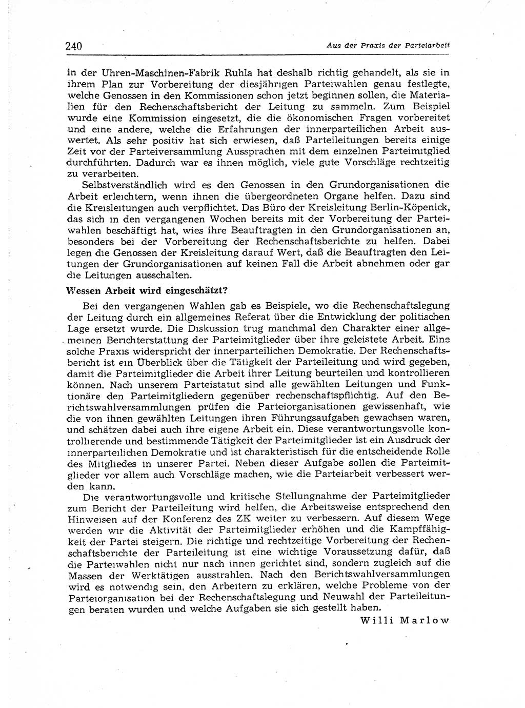 Neuer Weg (NW), Organ des Zentralkomitees (ZK) der SED (Sozialistische Einheitspartei Deutschlands) für Fragen des Parteiaufbaus und des Parteilebens, [Deutsche Demokratische Republik (DDR)] 13. Jahrgang 1958, Seite 240 (NW ZK SED DDR 1958, S. 240)