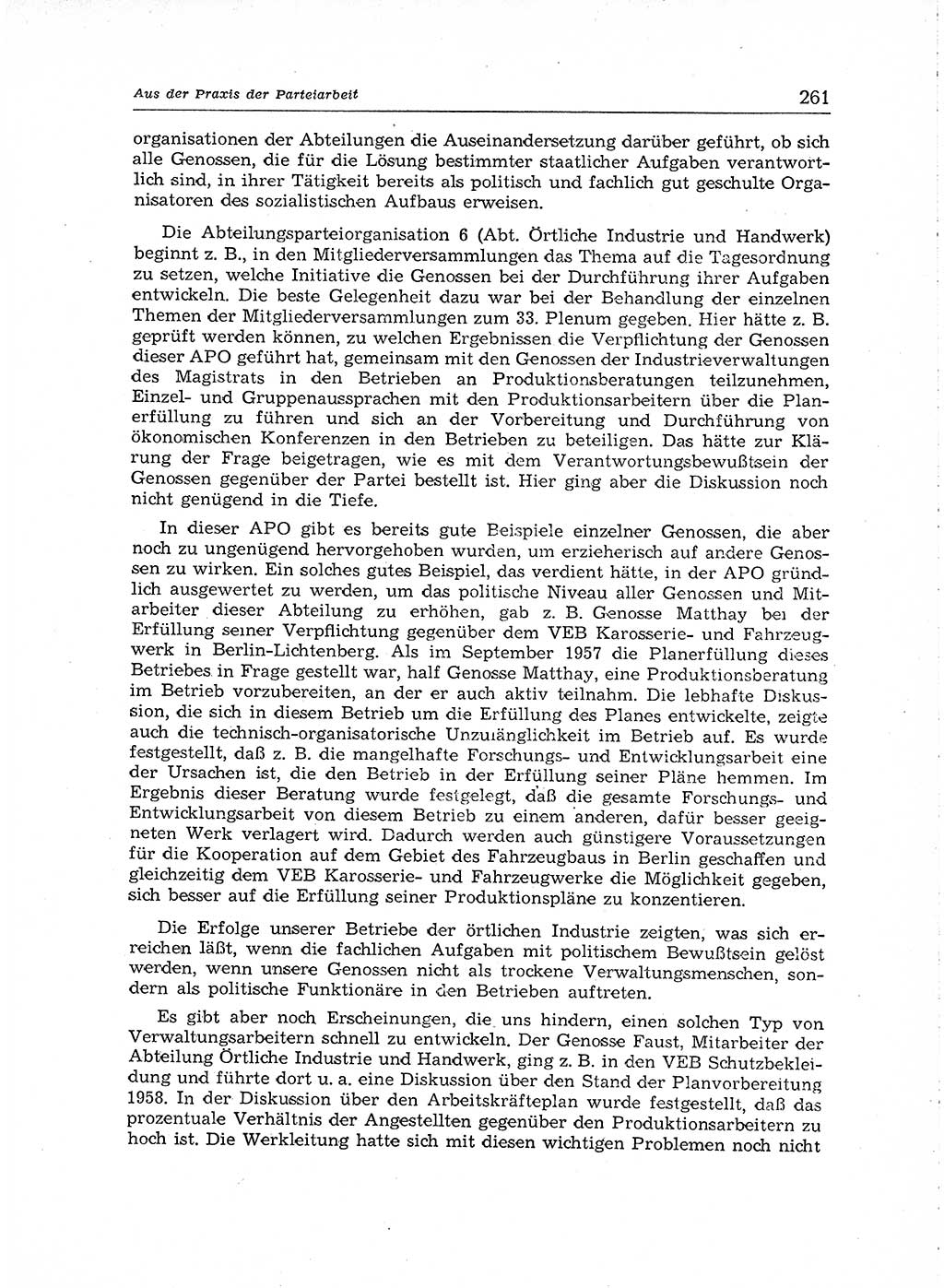 Neuer Weg (NW), Organ des Zentralkomitees (ZK) der SED (Sozialistische Einheitspartei Deutschlands) für Fragen des Parteiaufbaus und des Parteilebens, [Deutsche Demokratische Republik (DDR)] 13. Jahrgang 1958, Seite 261 (NW ZK SED DDR 1958, S. 261)