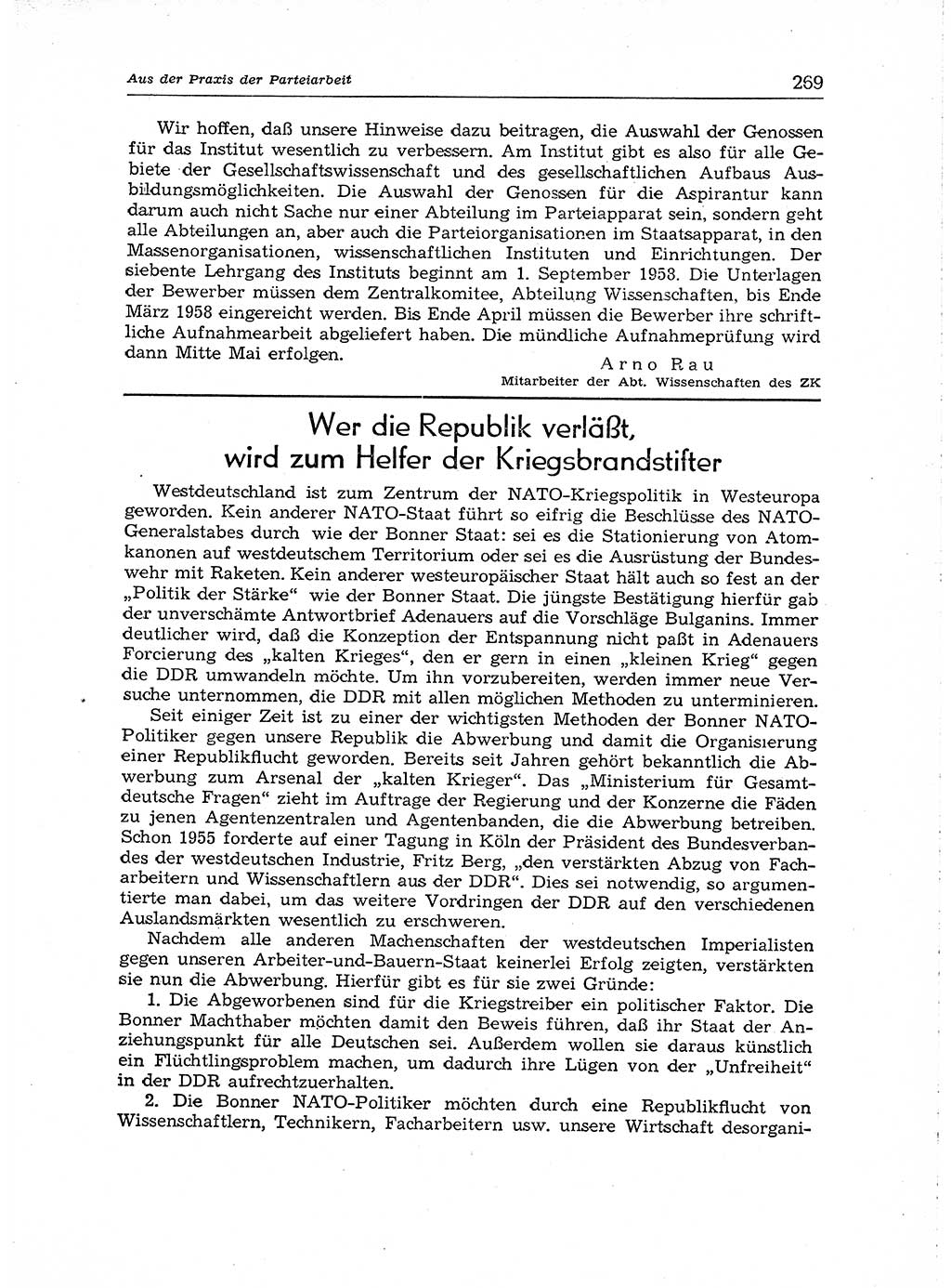 Neuer Weg (NW), Organ des Zentralkomitees (ZK) der SED (Sozialistische Einheitspartei Deutschlands) für Fragen des Parteiaufbaus und des Parteilebens, [Deutsche Demokratische Republik (DDR)] 13. Jahrgang 1958, Seite 269 (NW ZK SED DDR 1958, S. 269)