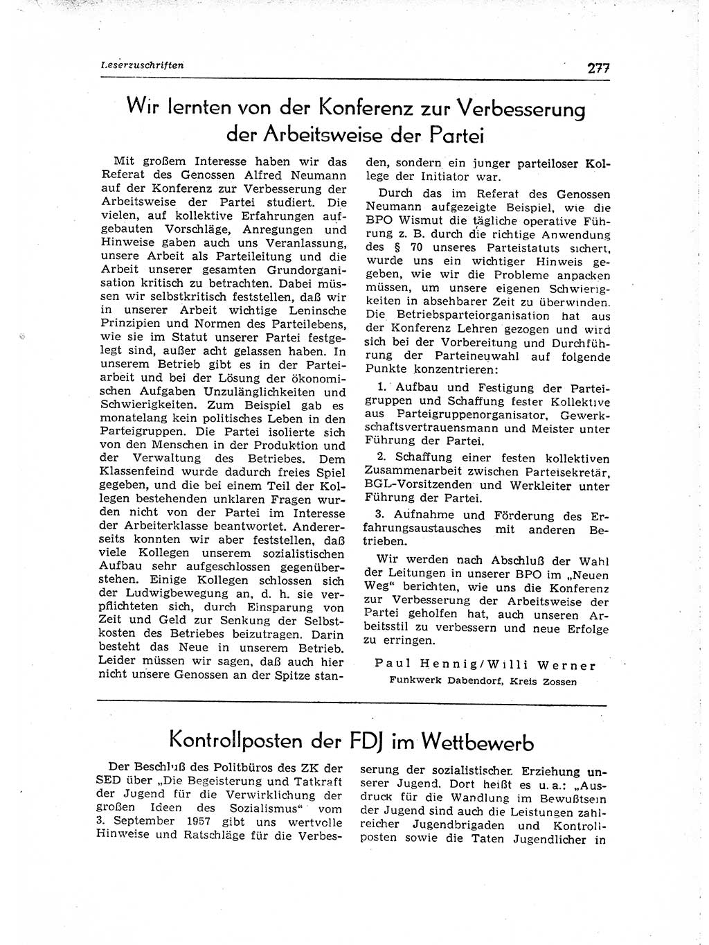 Neuer Weg (NW), Organ des Zentralkomitees (ZK) der SED (Sozialistische Einheitspartei Deutschlands) für Fragen des Parteiaufbaus und des Parteilebens, [Deutsche Demokratische Republik (DDR)] 13. Jahrgang 1958, Seite 277 (NW ZK SED DDR 1958, S. 277)