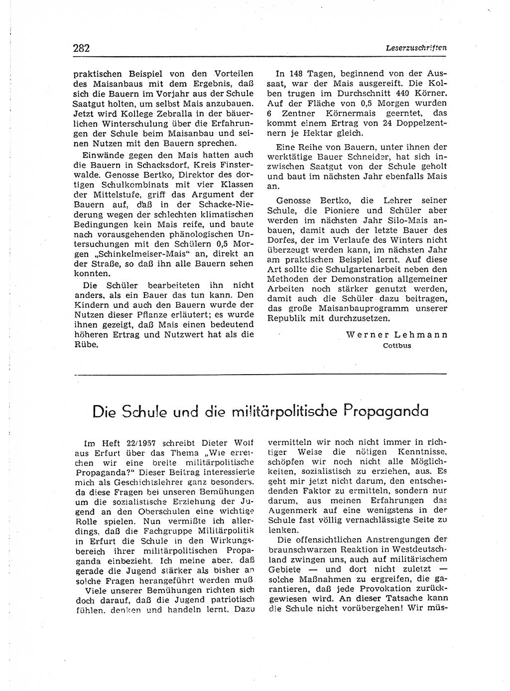 Neuer Weg (NW), Organ des Zentralkomitees (ZK) der SED (Sozialistische Einheitspartei Deutschlands) für Fragen des Parteiaufbaus und des Parteilebens, [Deutsche Demokratische Republik (DDR)] 13. Jahrgang 1958, Seite 282 (NW ZK SED DDR 1958, S. 282)