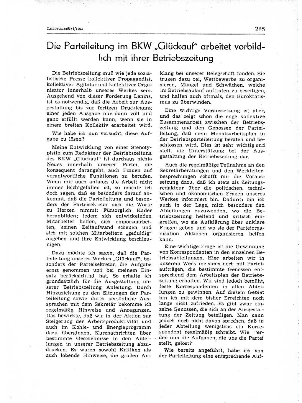 Neuer Weg (NW), Organ des Zentralkomitees (ZK) der SED (Sozialistische Einheitspartei Deutschlands) für Fragen des Parteiaufbaus und des Parteilebens, [Deutsche Demokratische Republik (DDR)] 13. Jahrgang 1958, Seite 285 (NW ZK SED DDR 1958, S. 285)