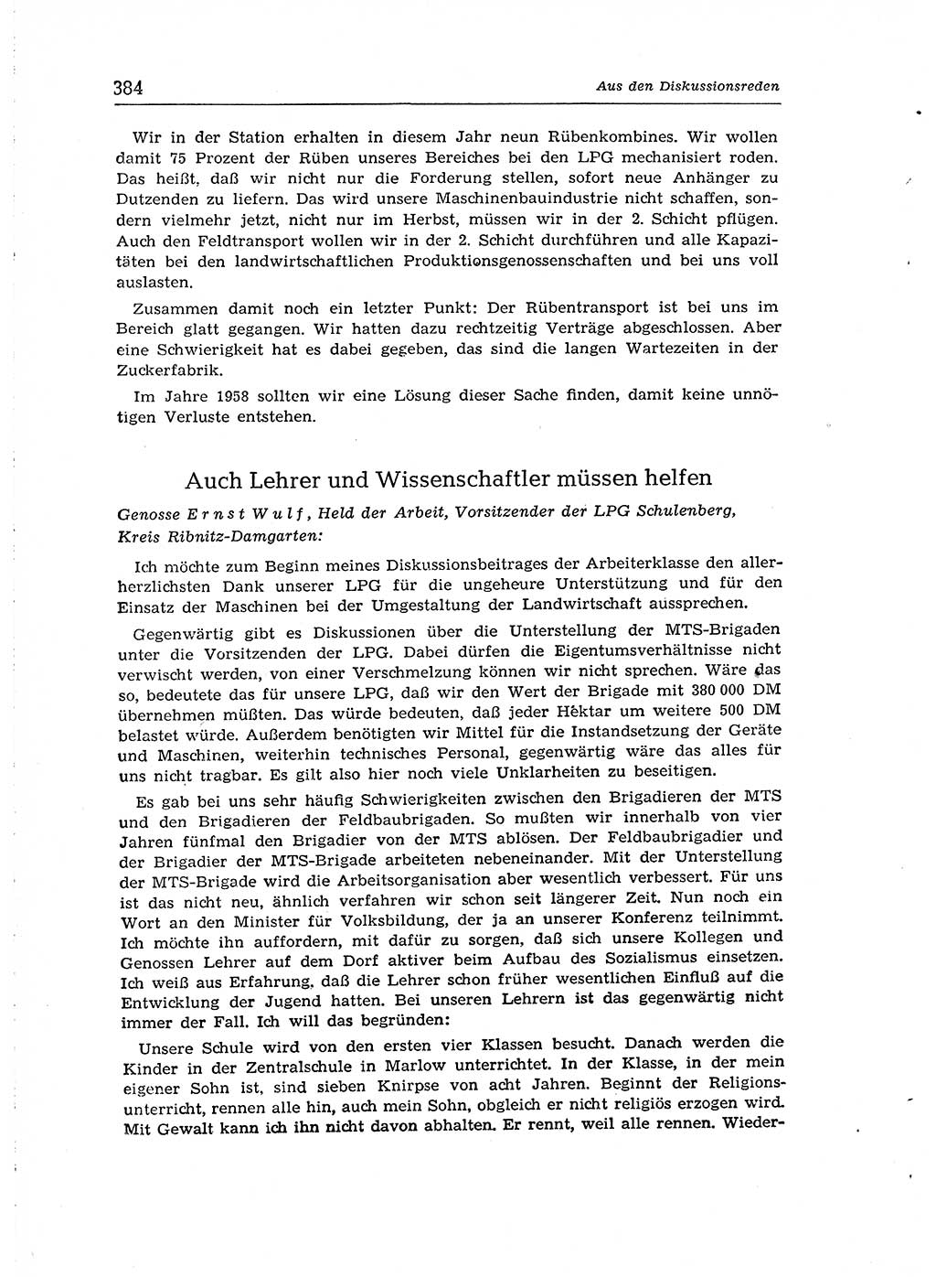 Neuer Weg (NW), Organ des Zentralkomitees (ZK) der SED (Sozialistische Einheitspartei Deutschlands) für Fragen des Parteiaufbaus und des Parteilebens, [Deutsche Demokratische Republik (DDR)] 13. Jahrgang 1958, Seite 384 (NW ZK SED DDR 1958, S. 384)