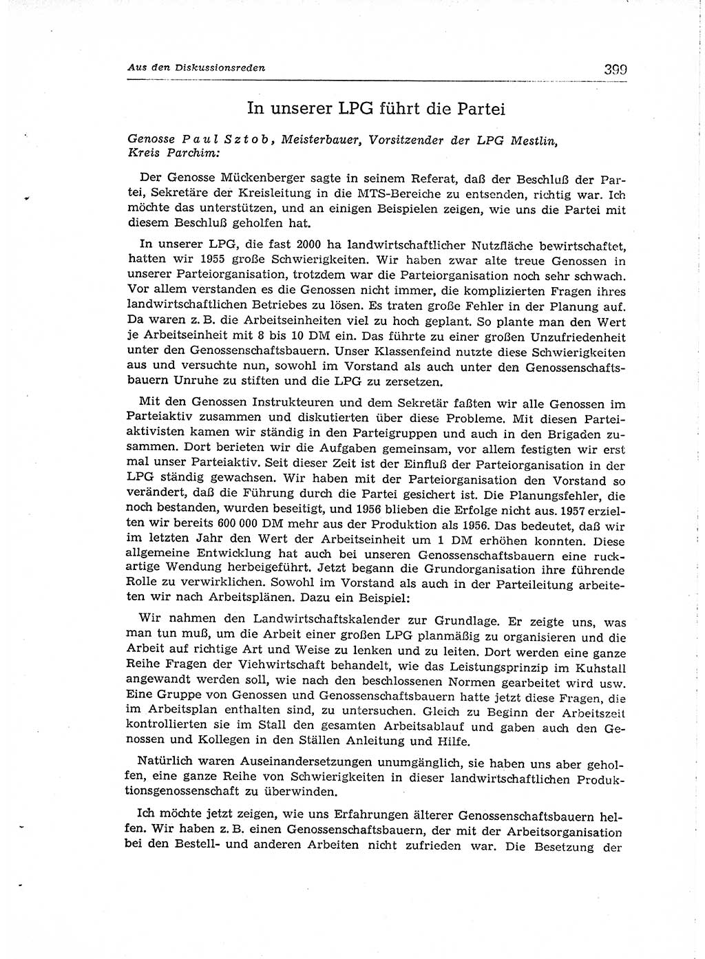 Neuer Weg (NW), Organ des Zentralkomitees (ZK) der SED (Sozialistische Einheitspartei Deutschlands) für Fragen des Parteiaufbaus und des Parteilebens, [Deutsche Demokratische Republik (DDR)] 13. Jahrgang 1958, Seite 399 (NW ZK SED DDR 1958, S. 399)