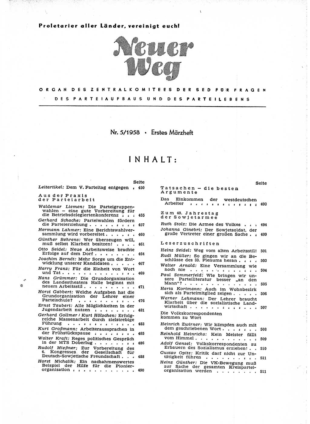 Neuer Weg (NW), Organ des Zentralkomitees (ZK) der SED (Sozialistische Einheitspartei Deutschlands) für Fragen des Parteiaufbaus und des Parteilebens, [Deutsche Demokratische Republik (DDR)] 13. Jahrgang 1958, Seite 449 (NW ZK SED DDR 1958, S. 449)