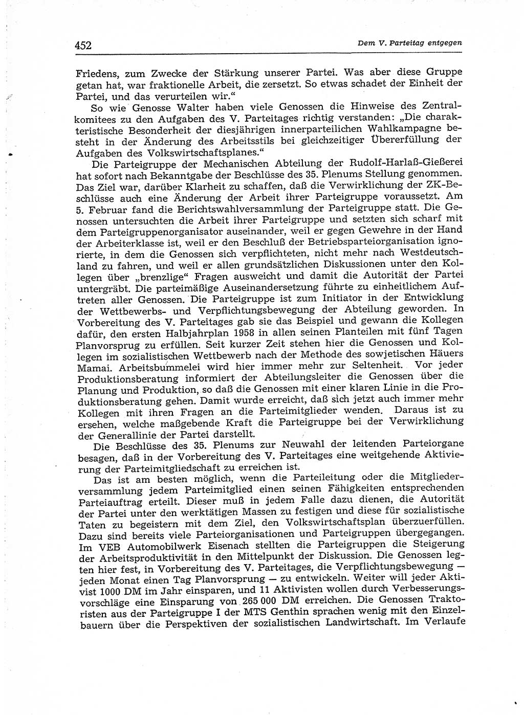 Neuer Weg (NW), Organ des Zentralkomitees (ZK) der SED (Sozialistische Einheitspartei Deutschlands) für Fragen des Parteiaufbaus und des Parteilebens, [Deutsche Demokratische Republik (DDR)] 13. Jahrgang 1958, Seite 452 (NW ZK SED DDR 1958, S. 452)